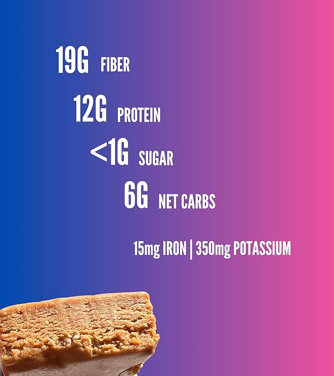 Vital Halva Fiber Protein Sesame Bar, Gluten Free, 19g Fiber, 12g Protein, 6 Net Carbs (10 Bars, 65g each) Zero Added Sugar, Flavor Pink Salt