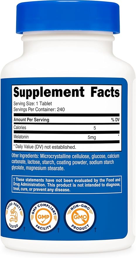 Nutricost Melatonin 5mg, 240 Tablets - 5mg Per Serving, Non-GMO, Gluten Free (Pack of 2)