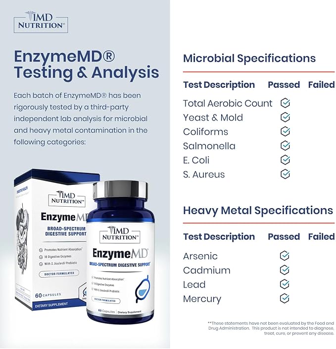 1MD Nutrition EnzymeMD - Digestive Enzymes Supplement - Doctor Formulated | 18 Plant-Based Enzymes - Gas & Bloating Support | 60 Capsules