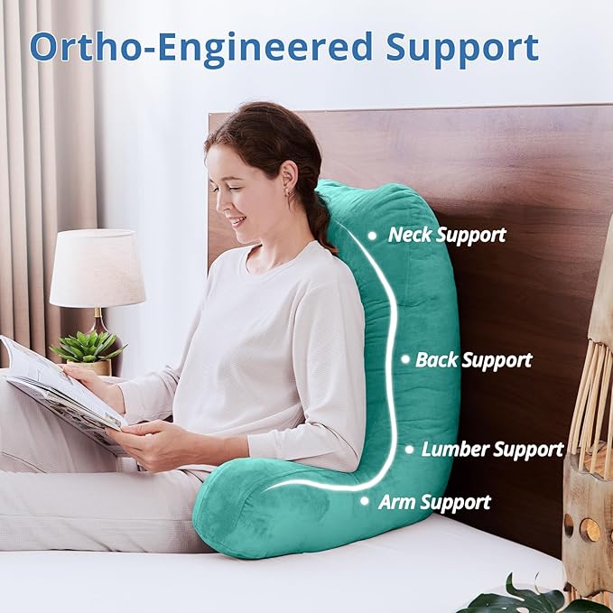 Sasttie 25-inch Reading Pillows for Sitting in Bed Adult, Jumbo Velvet Back Pillow Bed Sitting Up, XL High Back-Rest Support Cushion for Sit Up on Couch & Floor, Oeko-Tex Certified, Teal Cyan