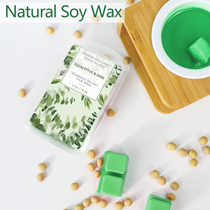 SCENTORINI Wax Melts, Wax Cubes, Eucalyptus & Sage Wax Melts, Soy Scented Wax Melts for Wax Warmers Christmas Decor, Wax for Home Scented, 2 x 2.5 oz