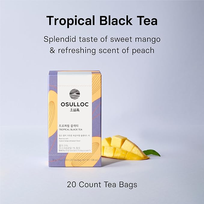OSULLOC Peach Black Tea (Tropical Mango & Peach Flavor), Fruit tea Blend, Premium Teabags from Jeju Island, 20 count (Pack of 2)