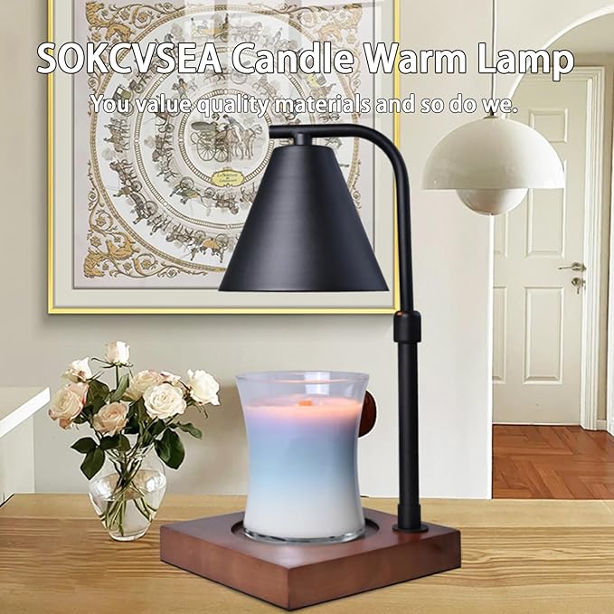 SOKCVSEA Candle Warmer Lamp - Candle Lamp Warmer with Timer Height Adjustable, Birthday Gifts for Women Mom, House Warming Gifts New Home Decor, Wax Melt Candle Warmer with 2 Bulbs 5-Black