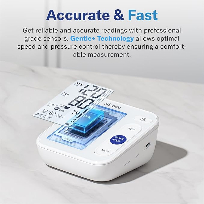 Alcedo Blood Pressure Monitor for Home Use, Automatic Digital BP Machine with Large Cuff for Upper Arm (Backlit Large Screen)