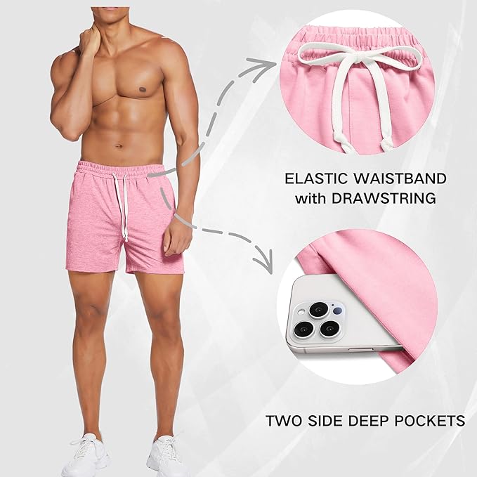 Deyeek 5.5 Inch Mens Pajama Shorts Sleep Cotton Lounge PJ Lightweight Elastic Waist Drawstring Nightwear Bottom with Pockets