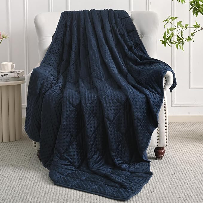 Mr. Sandman Weighted Blanket for Adults, Minky Heavy Blanket for Woman,Man Sleeping/Calm, Soft and Cozy Weighted Throw Blankets, Machine Washable, 80 x 87in, 20 lbs, Navy Blue