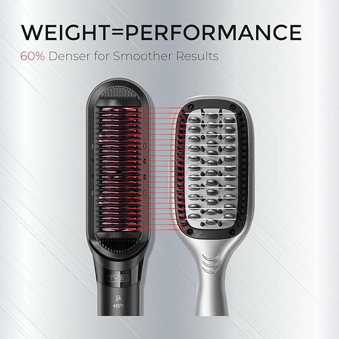 TYMO Flat Iron Hair Straightener Brush 2 in 1, 200M Ions Hair Straighteners for Women, Ceramic Dual Voltage Straightening Hot Comb for Anti-Frizz Straights, Waves, Curls, 3X Less Heat Damage, Black