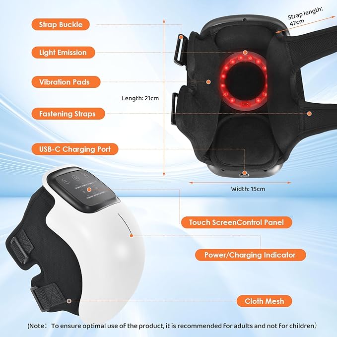 Knee Massager with Heat, Smart Knee Massager with 3 Vibration Modes and 3 Heating Levels, 3-in-1 Cordless Design, Touch LED Screen, Adjustable Straps, Gift for Men and Wome