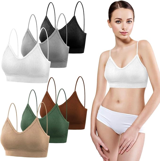 selizo 6 Pcs Sports Bras Pack - V Neck Cami Bralettes for Women