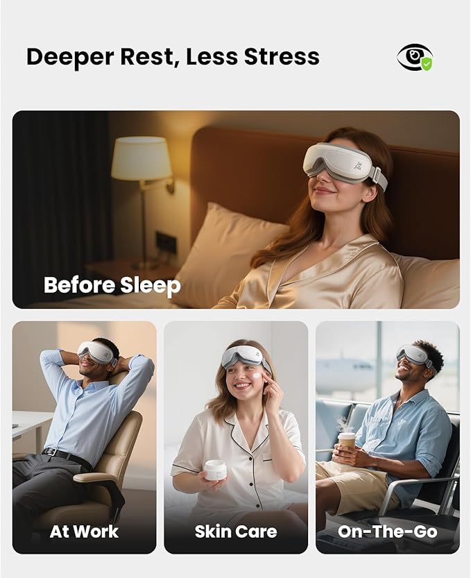 BOB AND BRAD Eye Massager FSA Eligible/HSA Eligible, EyeOasis 2 Heated Eye Mask for Migraines with Music, Smart Migraine Massager Reduce Dry Eyes Improve Sleep, Birthday Gifts for Women Men Mom Dad