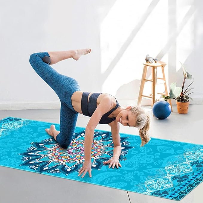 EXERCISE Large Yoga Towel74 L x 27.5" W Rubber Grip Dots Bottom Non Slip Yoga Mat Towel for Hot Yoga Pilates and Workout