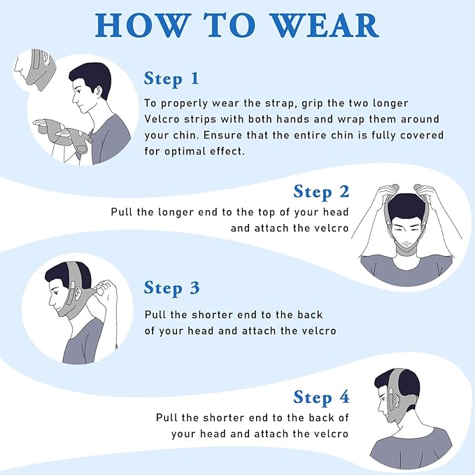 2 Pack Anti Snore Chin Strap for Sleeping, Jaw Tape Mouth Snoring Sleep Devices Stopper Cpap Users Breathing Head Mouthpiece Solution to Keep Closed Mandibular Advancement Reducing Men Women Aids