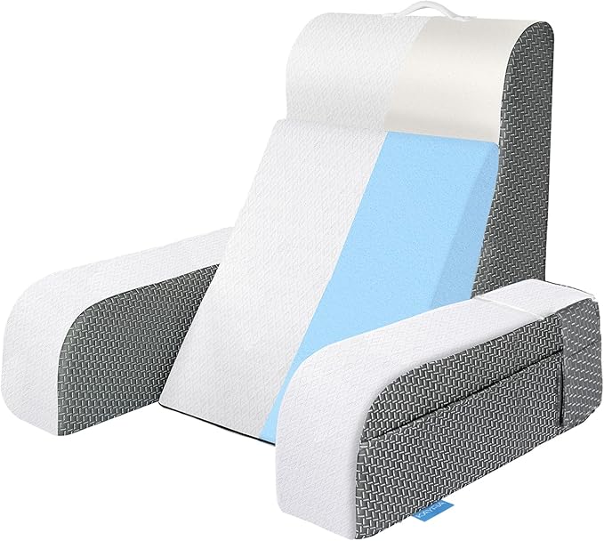 Kayfia Reading Pillow, 10 in 1 Back Pillow for Bed Sitting up with Detachable Arms Rest, Back Rest Pillow with Gel Memory Foam, Husband Pillow for Reading/Gaming/Working in Bed or Couch 21'', White