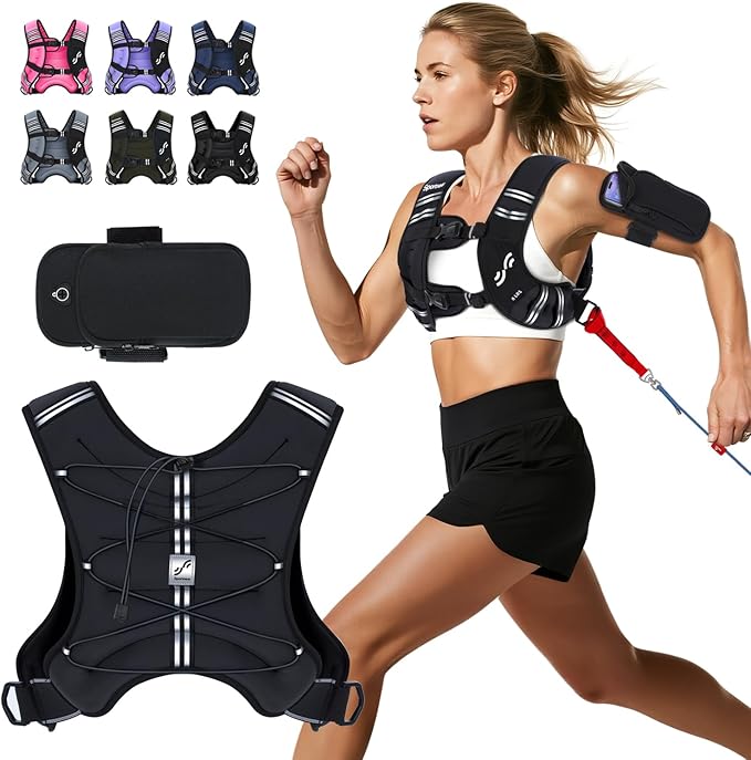 Sportneer Weighted Vest Woman: 8lb/12lb/15lb/20lb/25lb Weight Vest with Detachable Phone Bag, Adjustable Women Weighted Vest Rucking Vest for Walking Strength Training Muscle Building Weight Loss