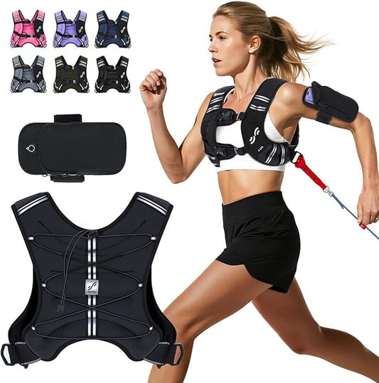 Sportneer Weighted Vest Woman: 8lb/12lb/15lb/20lb/25lb Weight Vest with Detachable Phone Bag, Adjustable Women Weighted Vest Rucking Vest for Walking Strength Training Muscle Building Weight Loss