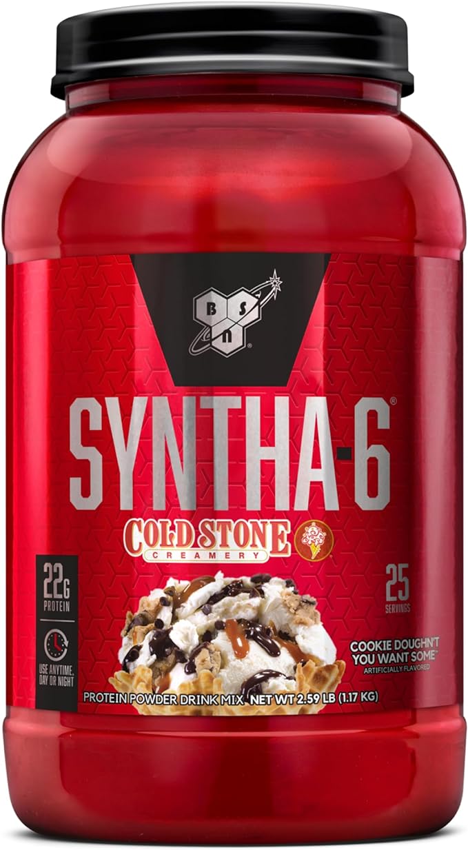 BSN Syntha-6 Whey Protein Powder, Cold Stone Creamery- Cookie Doughn't You Want Some, Micellar Casein, Milk Protein Isolate Powder, 25 Servings