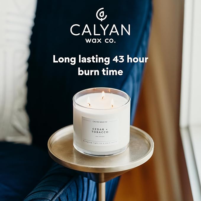 Calyan Wax Co. 3 Wick Candle, Lavender + Bergamot Scented Candle, 43 Hour Burn Time, 3 Wick Soy Candles, Non Toxic & Vegan Soy Wax, Glass Jar Scented Candles, 14.9oz