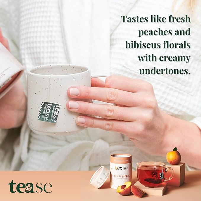 Tease Tea Peach Herbal Tea - Peach Please Caffeine Free Tea, Made with Organic Peaches, Hibiscus Flowers, and Rosehip, Hibiscus Tea Blend For Juicy Fresh Hydration And Glowing Skin