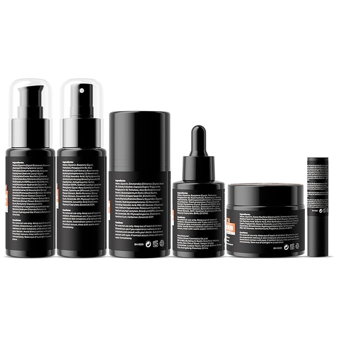 Mens Skincare Skin Care Set for Men Him Complete Routine Kit with Niacinamide & Ceramides - Face Cleanser, Scrub, Toner, Serum, Moisturizer Cream, Lip Balm - Christmas, Father’s Day Gifts for Men