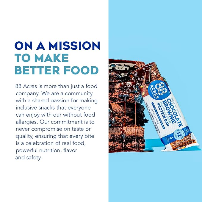 88 Acres Vegan Seed Protein Bar | 12g Plant Based Protein Per Bar, Gluten Free, Nut Free, Non GMO, School Safe, No Palm Oil | 9 Pack, 1.9 oz (Dark Chocolate Brownie)