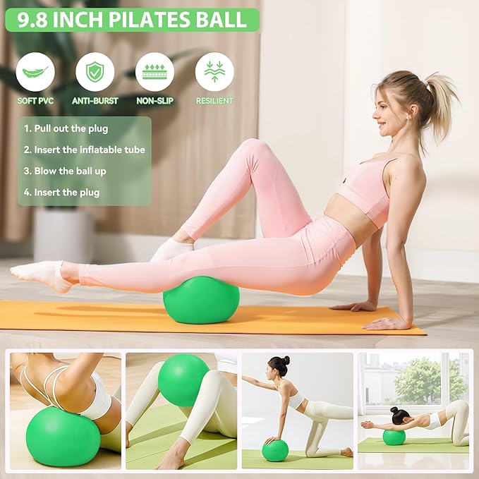 HASHMUST Pilates Ring Kit 12 PCS for Women, Home Workout Equipment with Magic Circle, Mini Exercise Ball, Resistance Bands, Massage Lacrosse, Yoga Strap, Full-Body Fitness Set for Toning & Gift