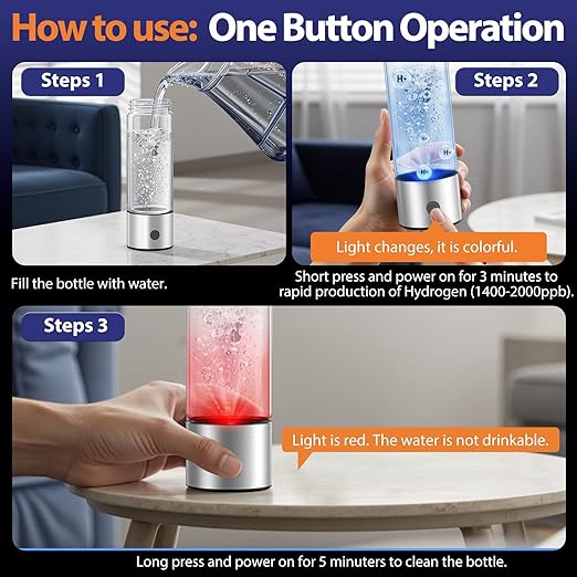 Hydrogen Water Bottle Generator, Portable Rechargeable aquahealth Hydrogen Water, Hydrogen Water Ionizer Machine, with SPE/PEM Technology, for Home Office Travel Fitness Drinking