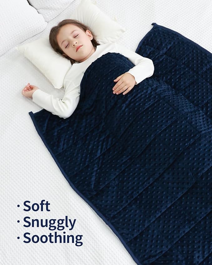Mr. Sandman Weighted Blanket 5LBS 36 x 48 Inches, Minky Dots Heavy Blanket with Glass Beads, Soft and Cooling for School and Home, Navy Blue