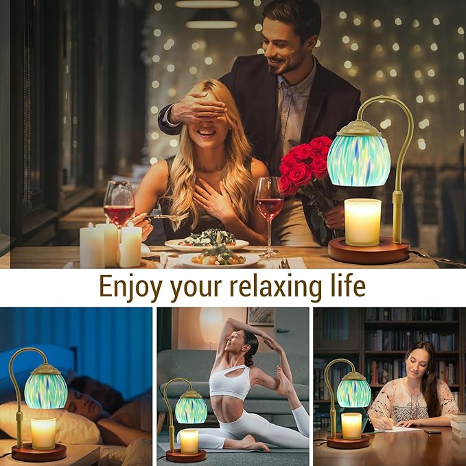 Stained Glass Candle Warmer Lamp with Timer Dimmer, Height Adjustable Candle Warmer with 2 Bulbs, Wax Melt Warmer for Scented Jar Candle, Valentine's for Women,Mom,Her