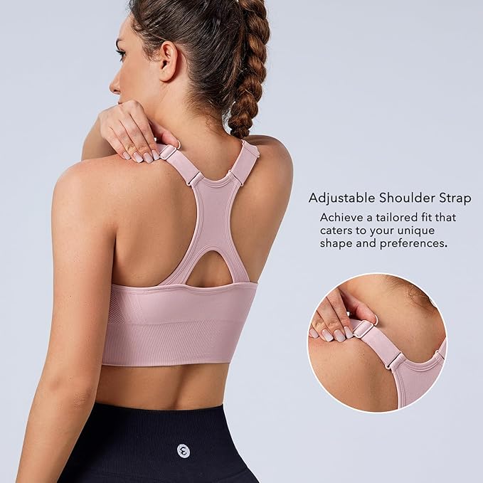 Evercute Adjustable Sports Bras for Women 3/4 Pack Racerback High Support Bras Padded Workout Bras Seamless Yoga Athletic Bra