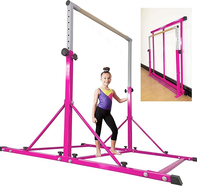 Gymnastic Bar for Kid and Teenage Ages 3-25, 5 FT / 6 FT Base Length, 5 FT / 6 FT Height, Gymnastic Kip Bar Horizontal Bar for Gymnast, Gymnastic Training Equipment for Home and Club Use