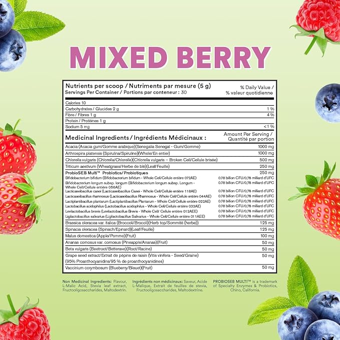 Cira Daily Greens - Naturally Sweetened, Organic Spirulina Superfood Powder with Premium, Antioxidant-Rich Ingredients for Debloating, Digestion, & Energy - Mixed Berry, 30 Servings