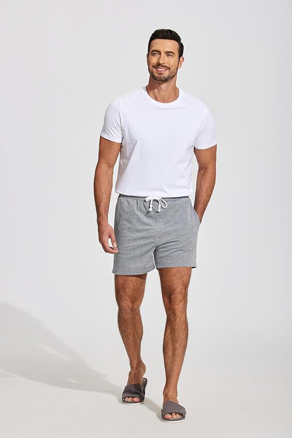 Deyeek 5.5 Inch Mens Pajama Shorts Sleep Cotton Lounge PJ Lightweight Elastic Waist Drawstring Nightwear Bottom with Pockets