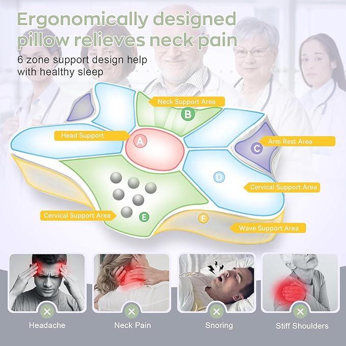 Pain Relief Cooling Pillow for Neck Support Adjustable Cervical Pillow Side Sleeping Memory Foam with Super Soft and Cooling Satin Pillowcase White