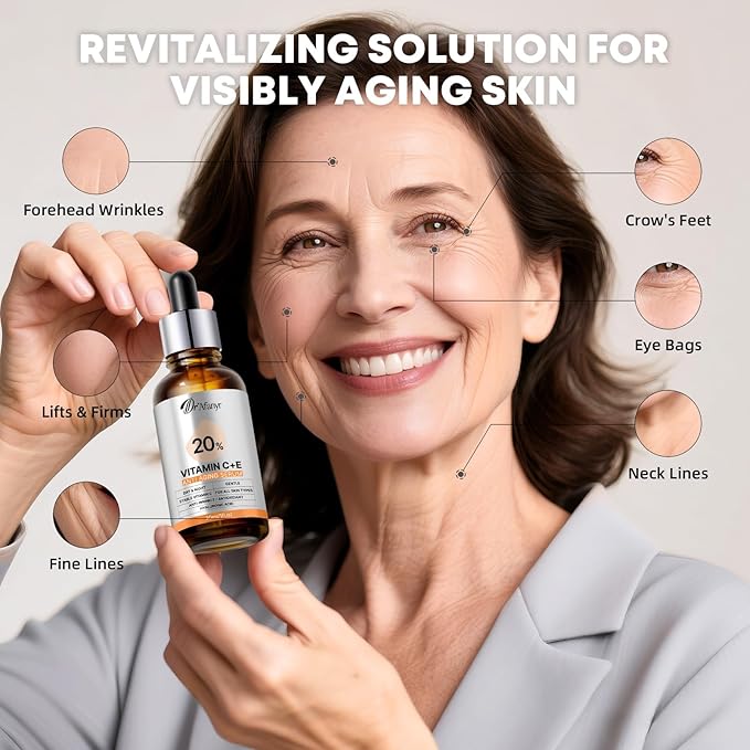 Vitamin C Serum for Face with Hyaluronic Acid & Vitamin E - Brightening Anti-Aging Serum & Dark Spot Corrector for Sensitive Skin, Hydrates Firms Lifts and Smooths Wrinkles & Age Spots