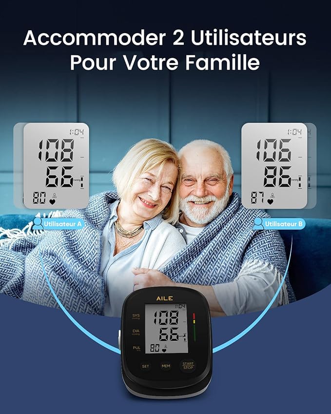 AILE Blood Pressure Monitor, Blood Pressure Machine Upper Arm Large Cuff(8.7"-16.5" Adjustable),Automatic high Blood Pressure Cuff for Home use (Black)