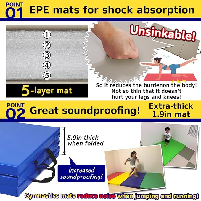 Gymnastics Mat Folding Stretch Mats 71"x31"x2" Exercise Muscle Training Children Play Horizontal Bar Mat Yoga Sports Soundproof Home Use