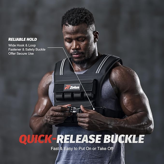 ZELUS Weighted Vest Men, 23/36/45 lb. Weight Vest with 10/16/20 Adjustable Iron Weights for Muscle Building Strength & Functional Training, Weighted Vest for Women with Reflective Strips.