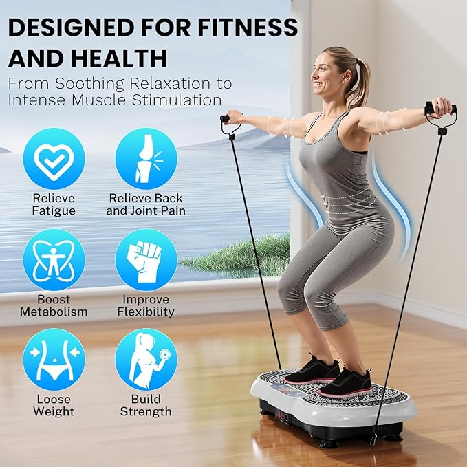 Vibration Plate Exercise Machine, Lymphatic Drainage Machine for Weight Loss, 100-Speed Platform with Remote & Bands, Quiet Full Body Vibrating Plate 500 Lbs Capacity Fitness Platform
