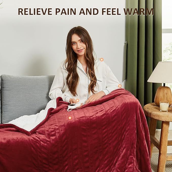 Heated Electric Blanket King Size - 100"x90" Flannel Heating Blanket with 10 Heating Levels & 5 Time Settings Over-Heat Protection, Winter Warmer for Adults with ETL Certification(Red)