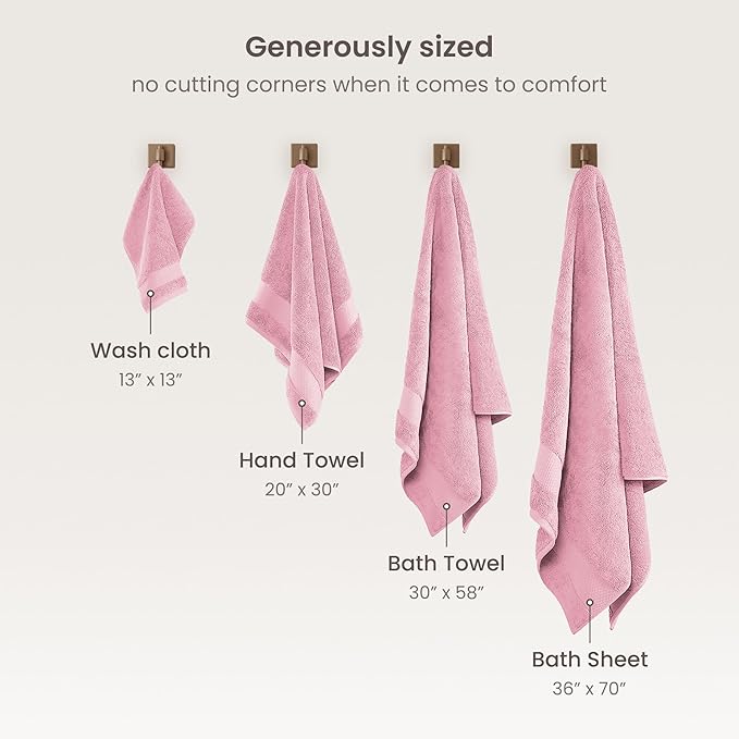 BIOWEAVES 100% Organic Cotton Bath Sheet Set of 2 | Soft Oversized Bath Towels | 700 GSM Premium Bath Towel Sheet Set GOTS Certified - Dusty Pink
