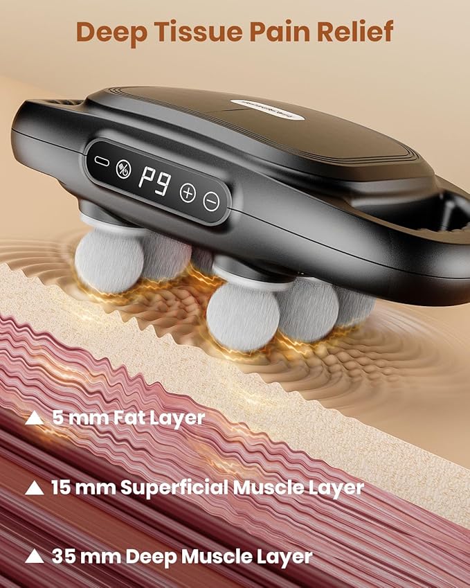 6-Head Massage Gun, Deep Tissue Back Massager with 9 Adjustable Intensities & 9 Modes, Electric Percussion Massager, Gun Tool for Back/Shoulders/Legs/Arms/Neck & Full Body Muscle Pain Relief