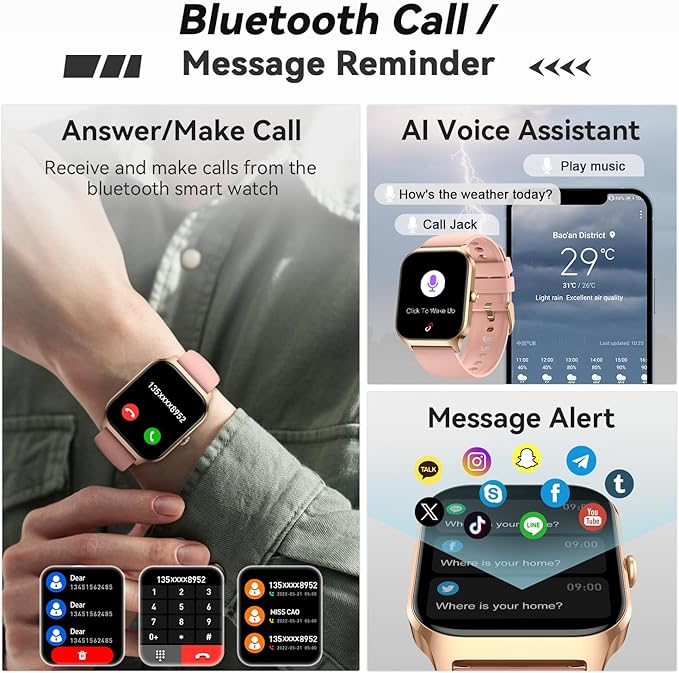 Smart Watch for Women Fitness Tracker: Bluetooth Waterproof Make Answer Call Digital Mens Watches Run Smartwatch Android Phone iPhone Samsung Compatible Pedometer Sleep Heart Rate Monitor