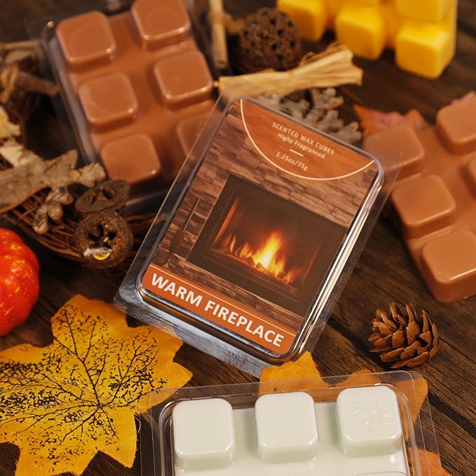 SCENTORINI Warm Fireplace Wax Melts, Scented Wax Melts, Pack of 4, Natural Soy Cubes for Candle Making, Wax Warmer