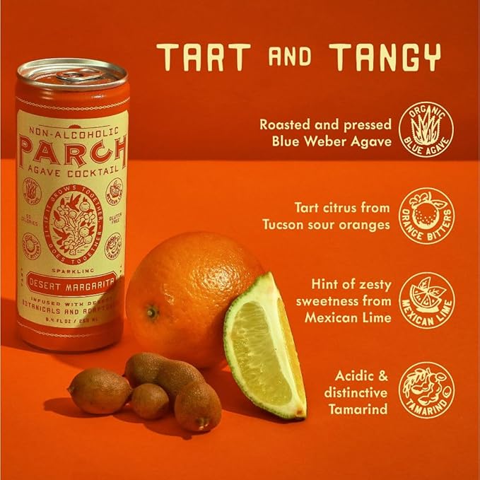 PARCH Desert Margarita + Prickly Paloma Variety Pack, Ready to Drink Non Alcoholic Agave Cocktail Infused with Desert Botanicals & Adaptogens, Plant Based, Gluten Free & Vegan (8.4 oz x 8 pack)
