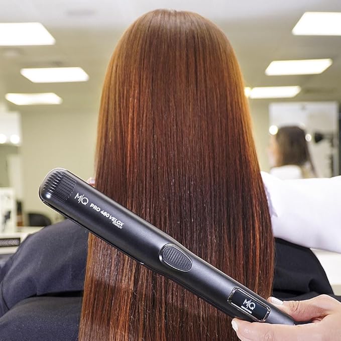 MQ Hair - Professional Pro 480 Velox Hair Straightener - Flat Iron, Advanced Titanium Plates, Quick Heating, Salon-Grade Results, Enhanced Safety- Sleek Ergonomic Design - Black