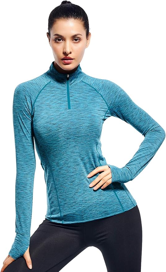 Zengjo Womens Quarter Zip Long Sleeve Workout Tops 1/4 Zip Running Pullover