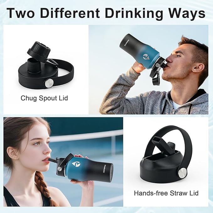 18 oz Insulated Water Bottle with Straw fit in Car Cup Holder, Triple Wall Vacuum Stainless Steel(Cold 48 hrs, Hot 24 hrs), Leakproof & Non-BPA, Hydro Travel Flask with Straw and Spout Lid