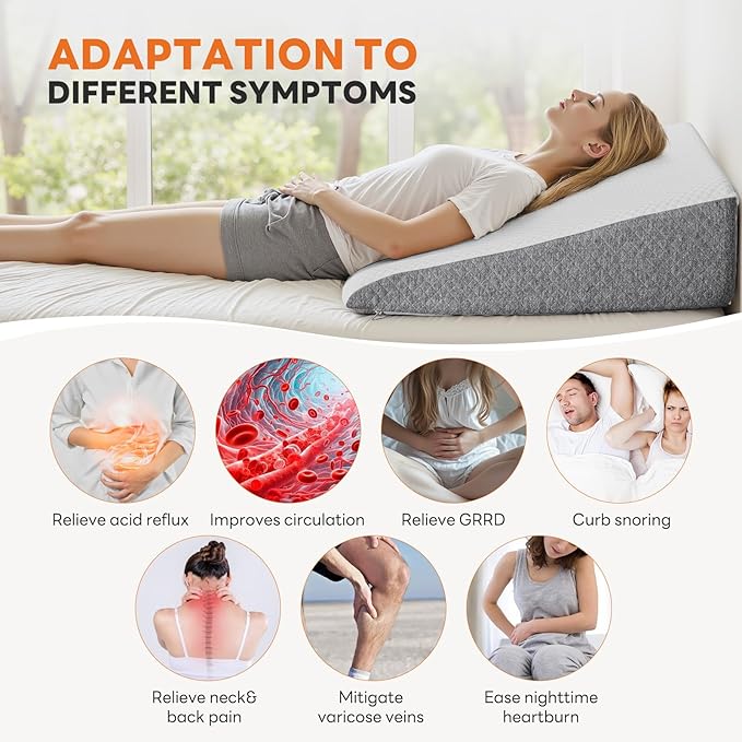 Sweetcrispy Wedge Pillow, Body Pillow for Sleep Apnea, Neck Pain Relief, Post Surgery, Sleeping Comfort, Acid Reflux, Heartburn, Back Pain Relief and Snoring, 7.5Inch White& Grey