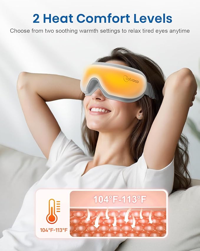 cotsoco Eye Massager with Heat, Remote, and Compression, Adjustable Foldable Sleep Mask for Relaxing Eyes and Better Sleep, Migraine Relief Device, Birthday Gifts for Women Men Her Him