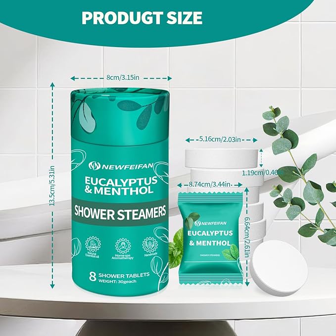 Shower Steamers Aromatherapy 8 Pack Christmas Stocking Stuffers for Teen Girls Women Men, Organic Eucalyptus & Menthol Essential Oil, White Elephant Gifts Spa Relaxing, Travel Essentials Aromatherapy
